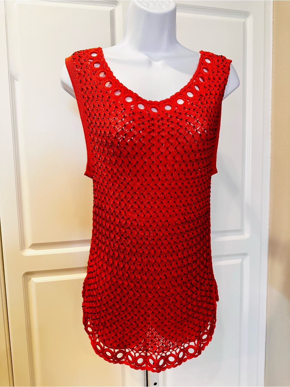 Crocheted & Beaded Deep Orange Tunic